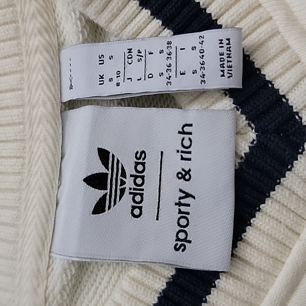 Adidas x Sporty & Rich V Neck Sweatshirt in Cream White Small - Picture 5 of 5